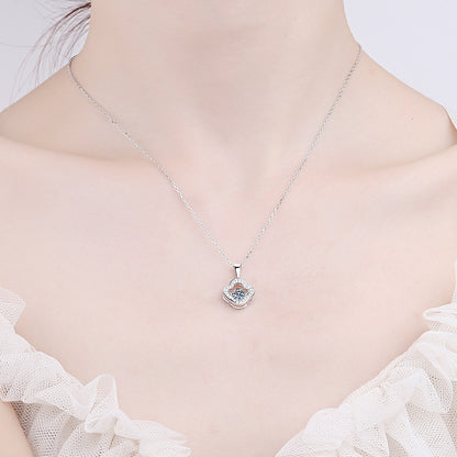 925 Sterling Silver Floral Lace Pendant Necklace - 0.5CT Moissanite Dainty Chain