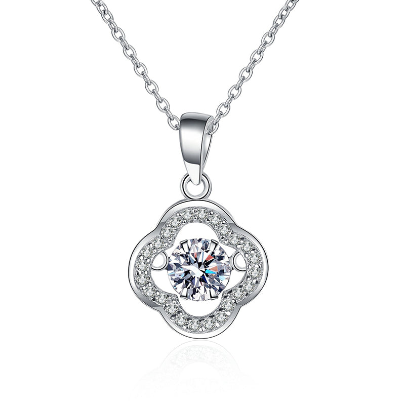 925 Sterling Silver Floral Lace Pendant Necklace - 0.5CT Moissanite Dainty Chain