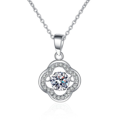 925 Sterling Silver Floral Lace Pendant Necklace - 0.5CT Moissanite Dainty Chain