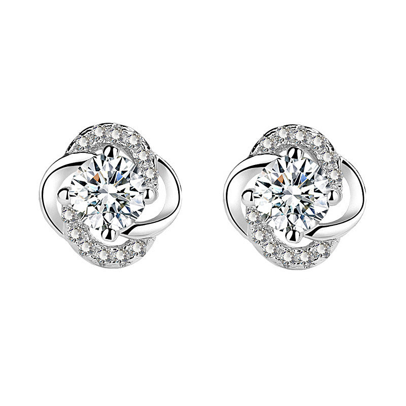 925 Sterling Silver Floral Leaf Geometric Stud Earrings with White Green Champagne Moissanite Elegant Everyday Jewelry for Women