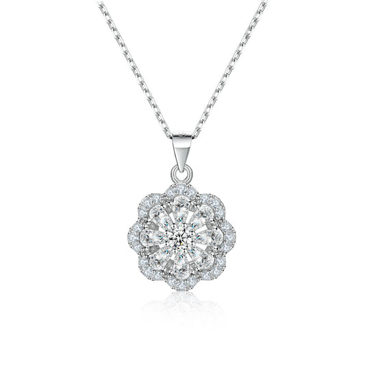 925 Sterling Silver Floral Pendant Necklace - Elegant Blossom Collarbone Chain