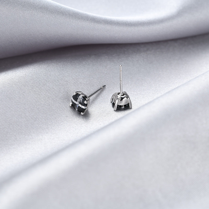 925 Sterling Silver Floral Petal Stud Earrings with Zircon - Korean Style Women's Fashion Earrings with Plastic Backs