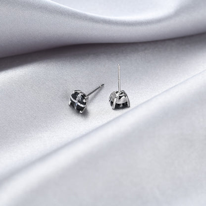 925 Sterling Silver Floral Petal Stud Earrings with Zircon - Korean Style Women's Fashion Earrings with Plastic Backs