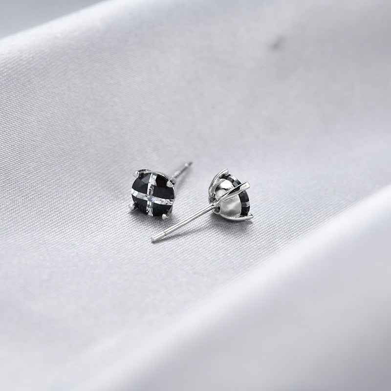 925 Sterling Silver Floral Petal Stud Earrings with Zircon - Korean Style Women's Fashion Earrings with Plastic Backs