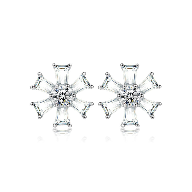 925 Sterling Silver Floral Star Earrings for Women Elegant Daisy Flower Stud Earrings with Zircon Stones, White Gold Plated 3g