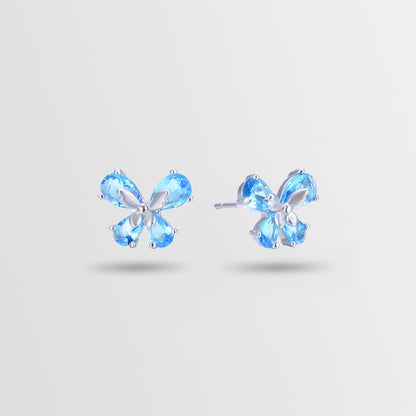 925 Sterling Silver Floral Stud Earrings - Korean Style Crystal Geometric Earrings with Plastic Stoppers
