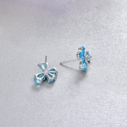 925 Sterling Silver Floral Stud Earrings - Korean Style Crystal Geometric Earrings with Plastic Stoppers