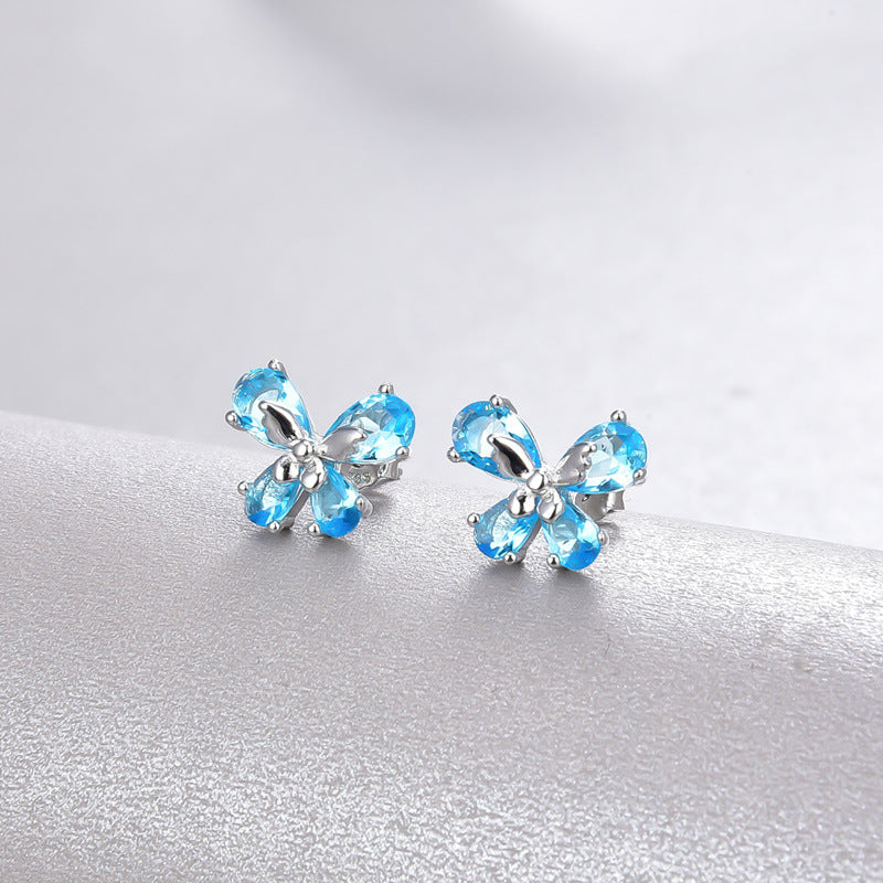 925 Sterling Silver Floral Stud Earrings - Korean Style Crystal Geometric Earrings with Plastic Stoppers