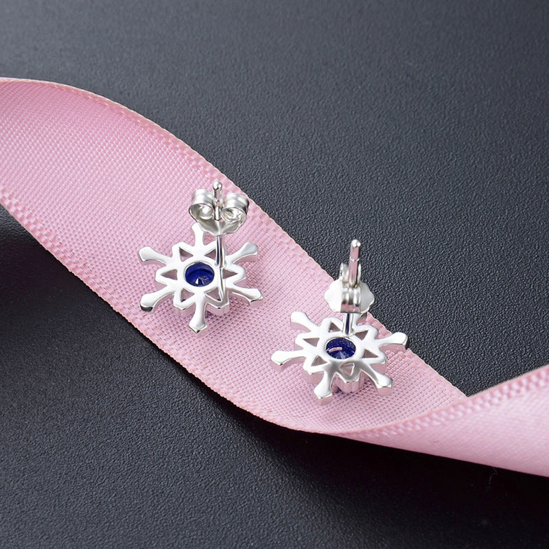 925 Sterling Silver Floral Stud Earrings - Korean Style Diamond Accent Geometric Earrings with Plastic Stoppers