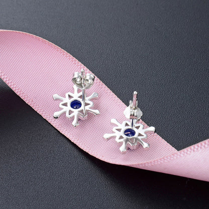 925 Sterling Silver Floral Stud Earrings - Korean Style Diamond Accent Geometric Earrings with Plastic Stoppers