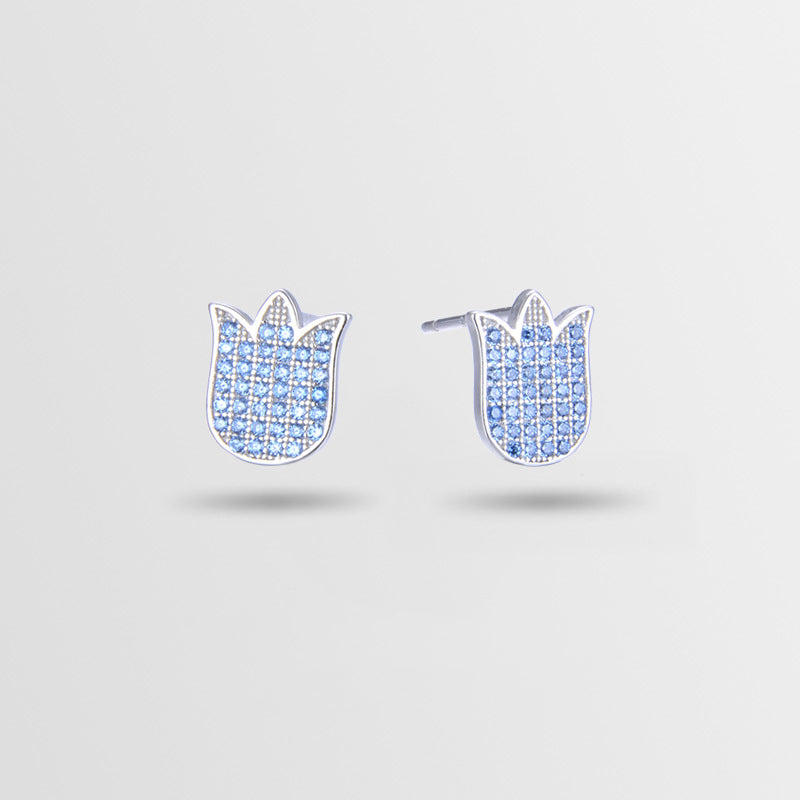 925 Sterling Silver Floral Stud Earrings - Korean Style Diamond Geometric Earrings with Plastic Stoppers