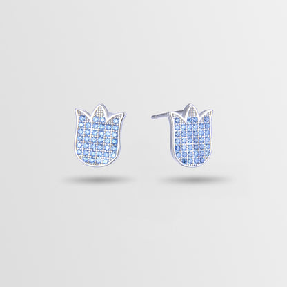 925 Sterling Silver Floral Stud Earrings - Korean Style Diamond Geometric Earrings with Plastic Stoppers