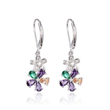 925 Sterling Silver Floral Stud Earrings - White Gold Plated Korean Style Flower Earrings for Women