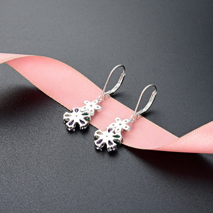 925 Sterling Silver Floral Stud Earrings - White Gold Plated Korean Style Flower Earrings for Women