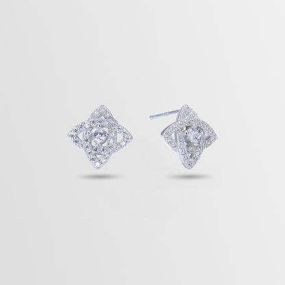 925 Sterling Silver Floral Stud Earrings - White Gold/Rose Gold Plated Diamond Accent Korean Style Earrings with Plastic Stoppers