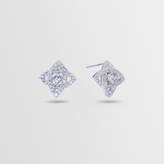 925 Sterling Silver Floral Stud Earrings - White Gold/Rose Gold Plated Diamond Accent Korean Style Earrings with Plastic Stoppers