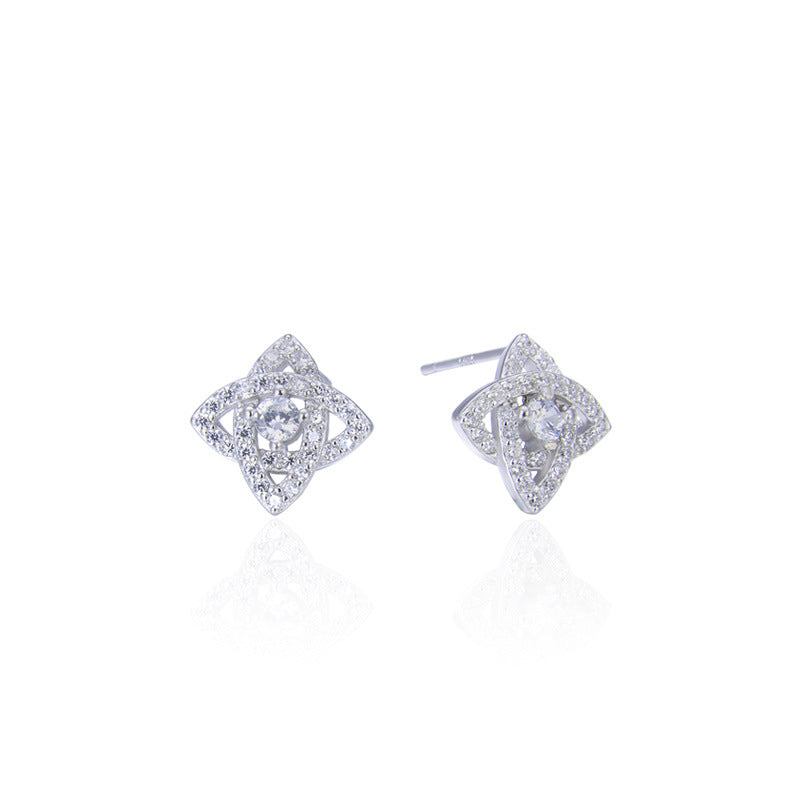 925 Sterling Silver Floral Stud Earrings - White Gold/Rose Gold Plated Diamond Accent Korean Style Earrings with Plastic Stoppers