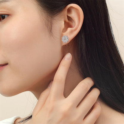 925 Sterling Silver Floral Stud Earrings for Women Elegant Zircon Flower Jewelry White Gold Plated