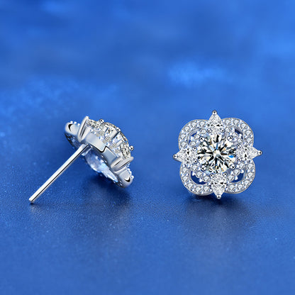 925 Sterling Silver Floral Stud Earrings with 0.5ct Moissanite Elegant European Style Jewelry for Women
