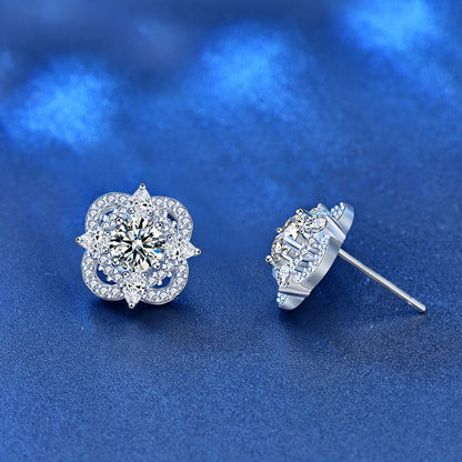 925 Sterling Silver Floral Stud Earrings with 0.5ct Moissanite Elegant European Style Jewelry for Women