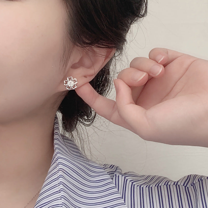 925 Sterling Silver Floral Stud Earrings with 0.5ct Moissanite Rhodium Plated Luxury Minimalist Jewelry for Women