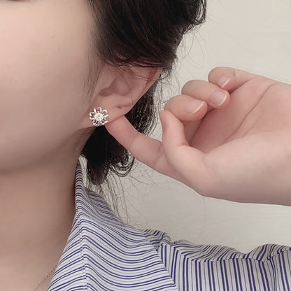 925 Sterling Silver Floral Stud Earrings with 0.5ct Moissanite Rhodium Plated Luxury Minimalist Jewelry for Women