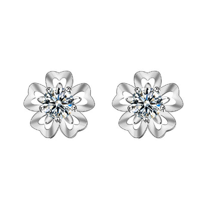 925 Sterling Silver Floral Stud Earrings with 0.5ct Moissanite Rhodium Plated Luxury Minimalist Jewelry for Women