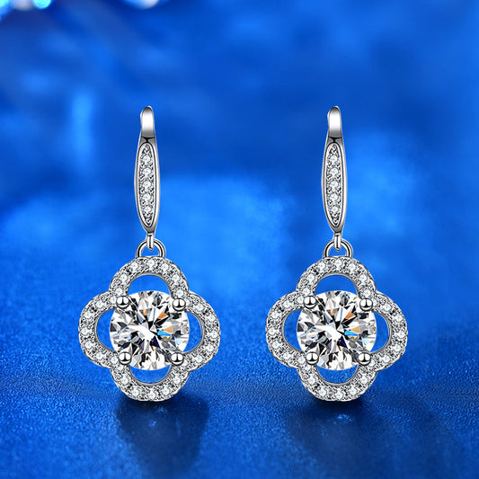 925 Sterling Silver Floral Stud Earrings with 1ct Moissanite Rhodium Plated Luxury Petal Jewelry for Women