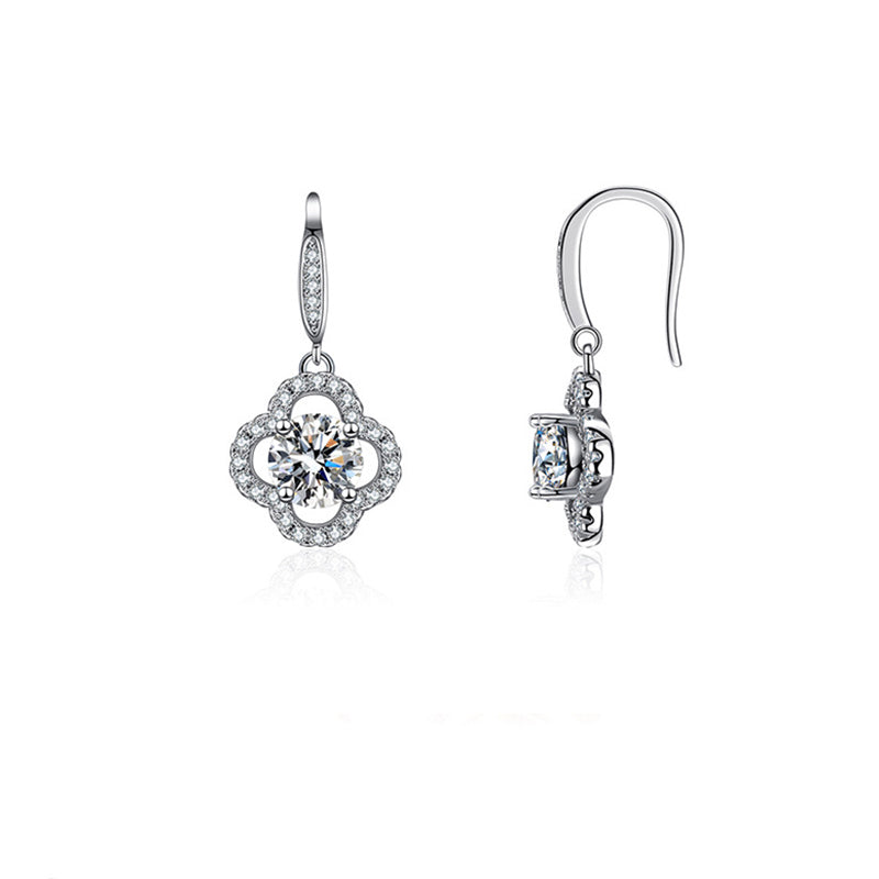 925 Sterling Silver Floral Stud Earrings with 1ct Moissanite Rhodium Plated Luxury Petal Jewelry for Women