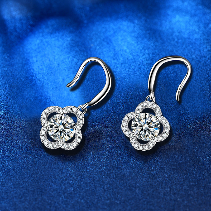 925 Sterling Silver Floral Stud Earrings with 1ct Moissanite Rhodium Plated Luxury Petal Jewelry for Women