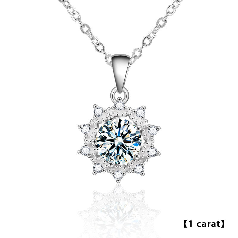 925 Sterling Silver Floral Sun Pendant Necklace with 1ct or 2ct Moissanite Cross Chain Women's Fashion Jewelry