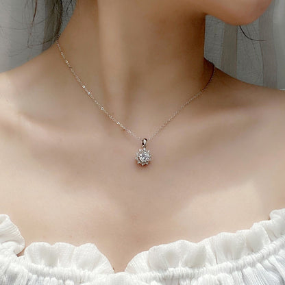 925 Sterling Silver Floral Sun Pendant Necklace with 1ct or 2ct Moissanite Cross Chain Women's Fashion Jewelry