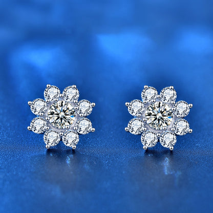 925 Sterling Silver Floral Sun Stud Earrings with 0.5ct Moissanite Thick White Gold Plated Hypoallergenic Jewelry for Women