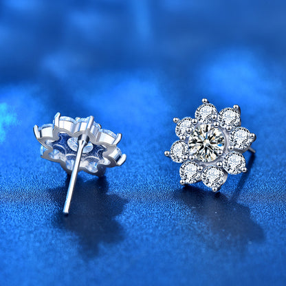 925 Sterling Silver Floral Sun Stud Earrings with 0.5ct Moissanite Thick White Gold Plated Hypoallergenic Jewelry for Women