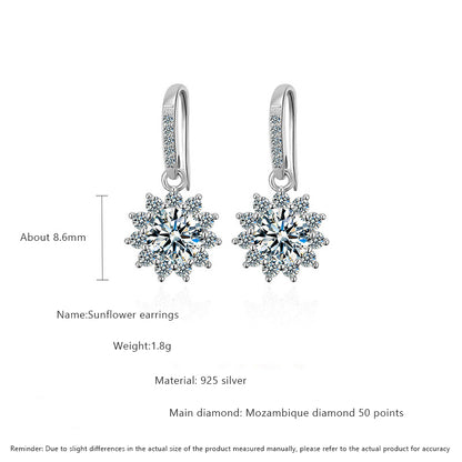 925 Sterling Silver Floral Sun Stud Earrings with 0.5ct or 1ct Moissanite Rhodium Plated Minimalist Jewelry for Women