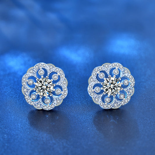925 Sterling Silver Floral Tribal Stud Earrings with 0.5ct Moissanite Minimalist Ethnic Jewelry for Women