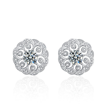 925 Sterling Silver Floral Tribal Stud Earrings with 0.5ct Moissanite Minimalist Ethnic Jewelry for Women