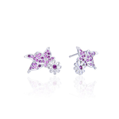 925 Sterling Silver Flower Stud Earrings - Korean Style Purple/Blue CZ Geometric Earrings with Plastic Stoppers