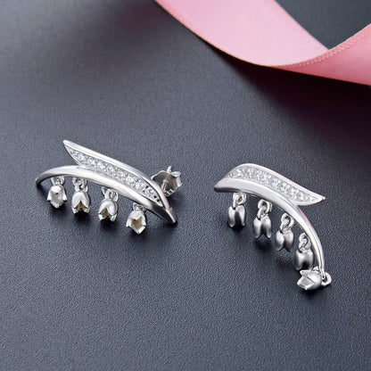 925 Sterling Silver Flower Stud Earrings with Cubic Zirconia - Minimalist Floral Earrings with Plastic Backs for Women