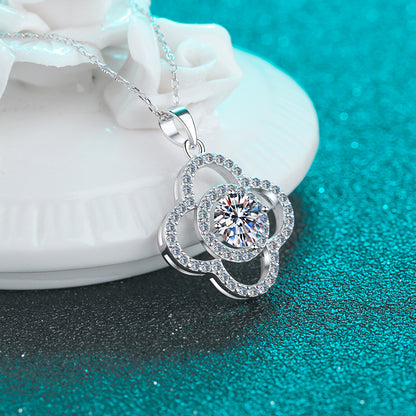 925 Sterling Silver Four-Leaf Clover Pendant Necklace - 1CT Moissanite PT950-Plated Luxury Chain