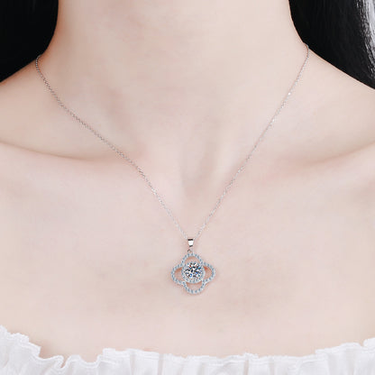 925 Sterling Silver Four-Leaf Clover Pendant Necklace - 1CT Moissanite PT950-Plated Luxury Chain