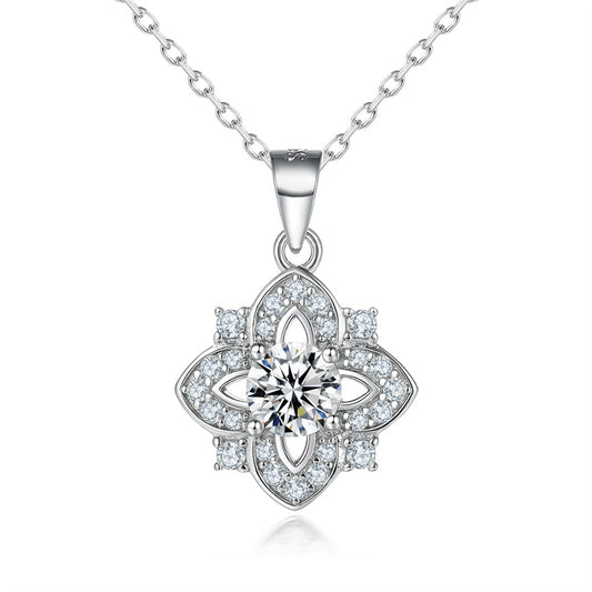 925 Sterling Silver Four-Leaf Clover Pendant Necklace - Dainty Star & Zirconia Lucky Charm Collarbone Chain