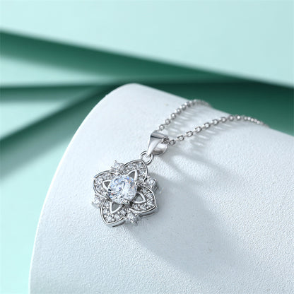 925 Sterling Silver Four-Leaf Clover Pendant Necklace - Dainty Star & Zirconia Lucky Charm Collarbone Chain