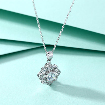 925 Sterling Silver Four-Leaf Clover Pendant Necklace - Dainty Star & Zirconia Lucky Charm Collarbone Chain