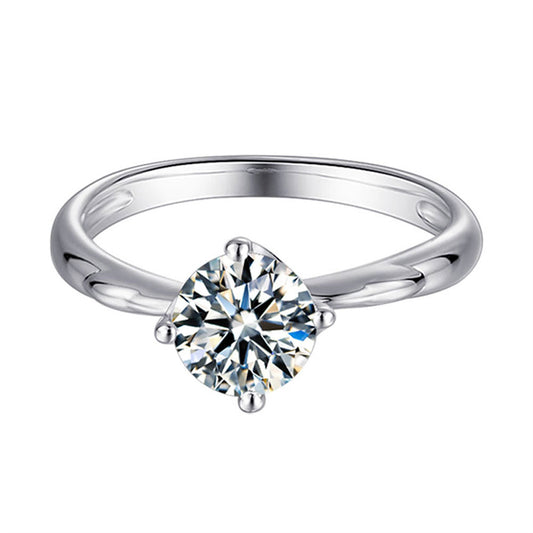 925 Sterling Silver Four-Prong Moissanite Solitaire Ring - Minimalist Floral Engagement Jewelry