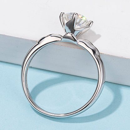925 Sterling Silver Four-Prong Moissanite Solitaire Ring - Minimalist Floral Engagement Jewelry
