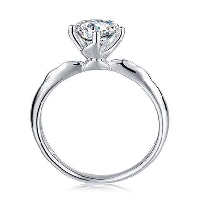 925 Sterling Silver Four-Prong Moissanite Solitaire Ring - Minimalist Floral Engagement Jewelry