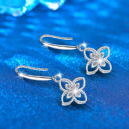 925 Sterling Silver Four Leaf Clover Stud Earrings with Moissanite Rhodium Plated Luxury Jewelry for Women