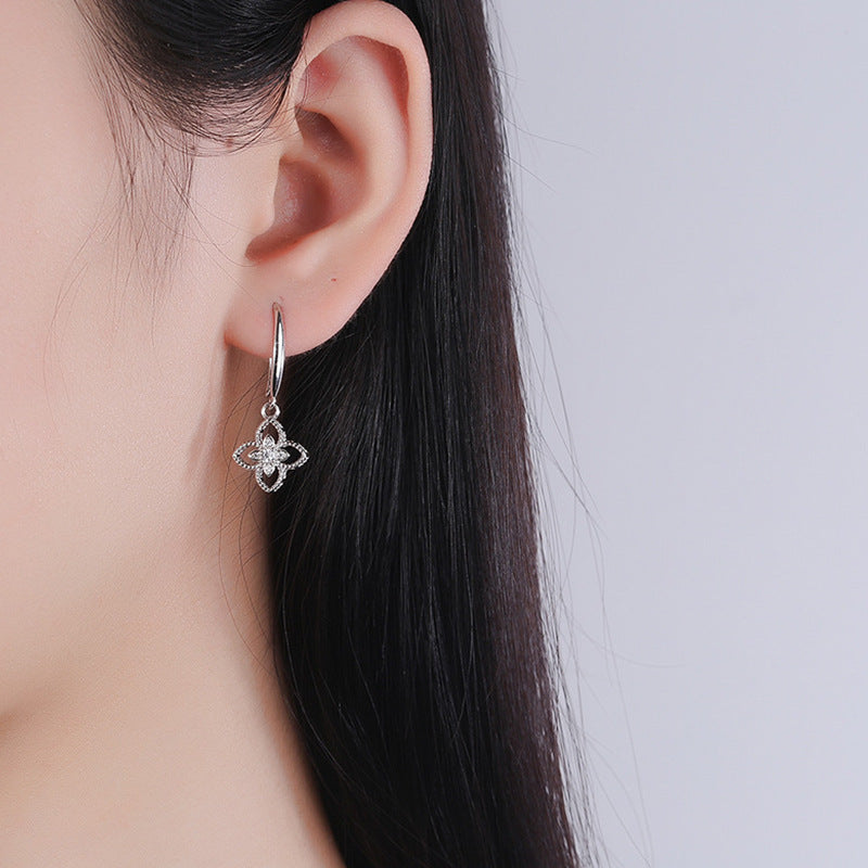 925 Sterling Silver Four Leaf Clover Stud Earrings with Moissanite Rhodium Plated Luxury Jewelry for Women