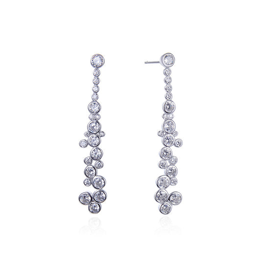 925 Sterling Silver French Diamond Tassel Earrings - Minimalist Geometric Drop Earrings with Plastic Backs